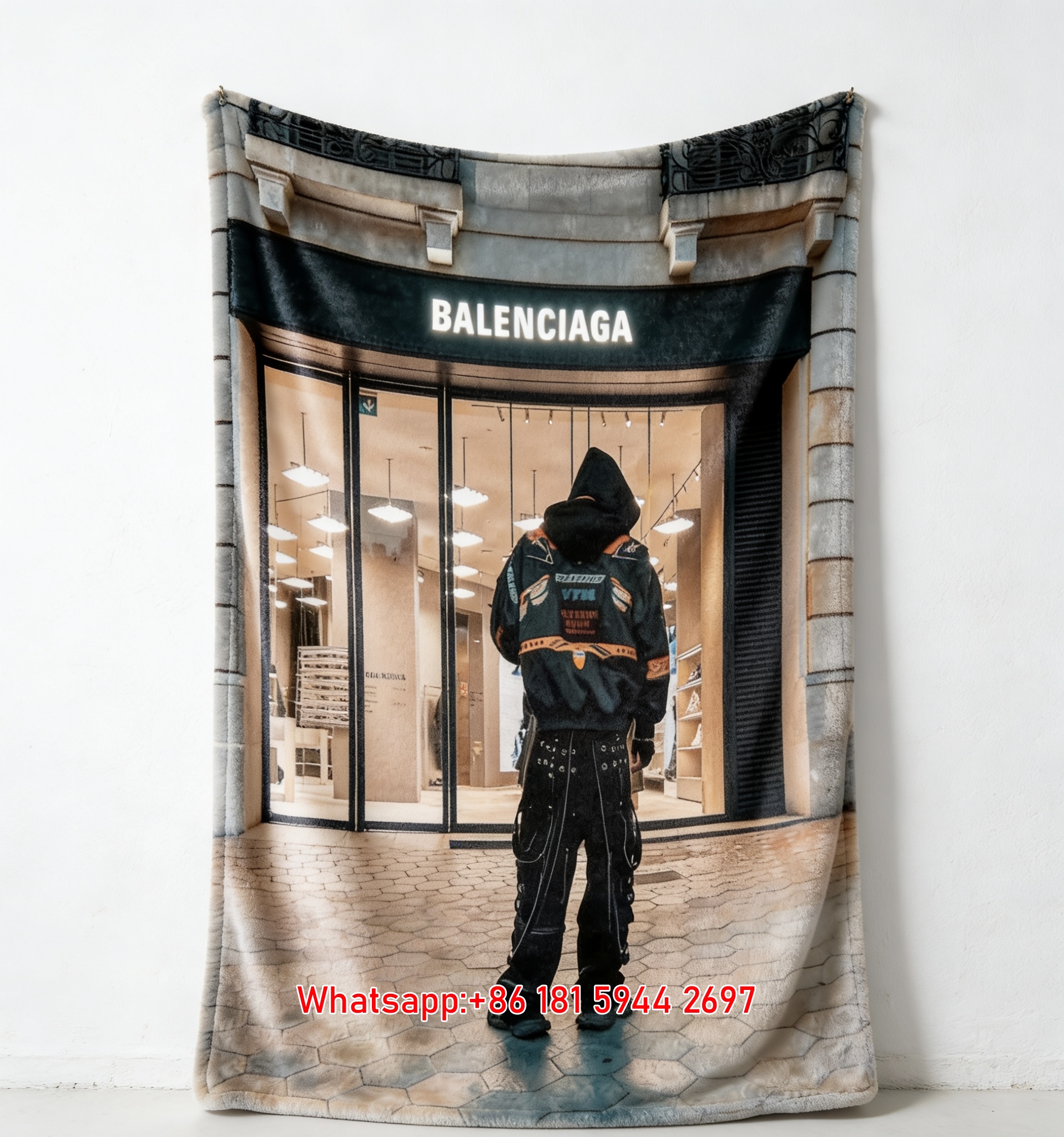 Balenciaga Store Streetwear Print Flannel Fleece Throw Blanket Sofa Cover BA349
